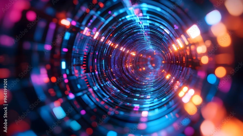 Poster captivating digital vortex:a mesmerizing journey through a futuristic portal of light and color