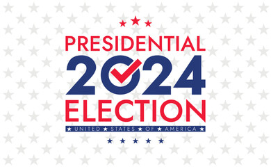 Fototapeta premium USA 2024 Presidential Election background with American flag colors design. Election event banner, card, poster, template, voting communication, background. Vote day, November 5. Vector illustration.