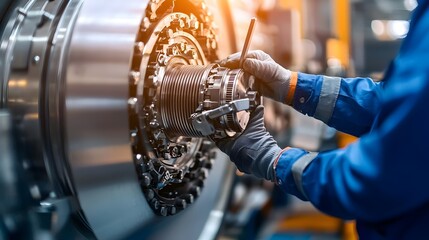 Engineer Adjusting Mechanical Parts of a Wind Turbine Blade with Precision Tools