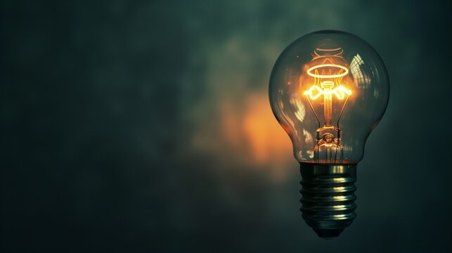 Illuminated Light Bulb Against Dark Background, Symbolizing Innovation and Ideas