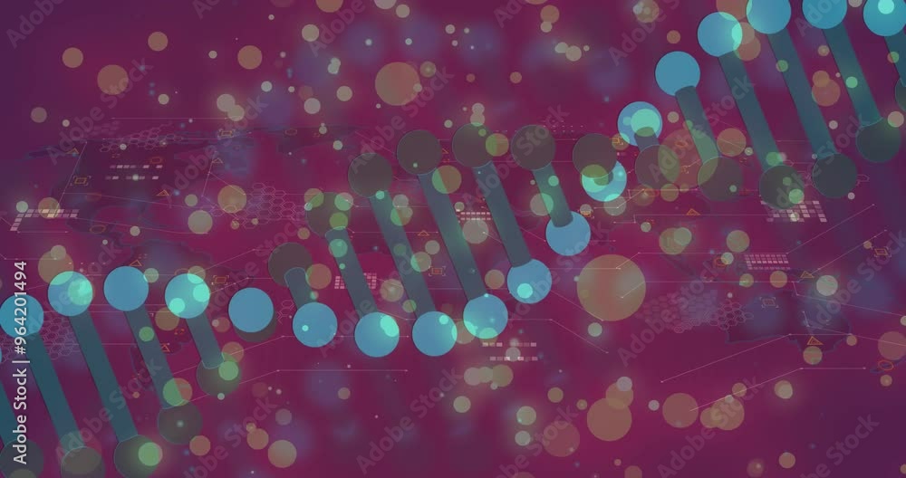 Poster dna strand and data processing over colorful bokeh background