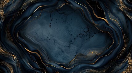 Obraz premium A mesmerizing abstract design featuring deep blue waves and golden accents, perfect for backgrounds or digital art projects.