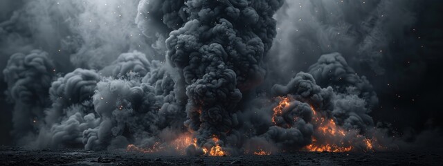 A dramatic black smoke explosion with dark lighting and an intense, dynamic atmosphere.