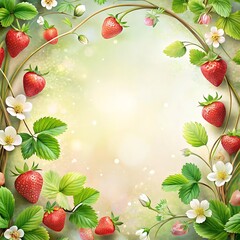 Elegant invitation card embellished with strawbwerry branches spring colors Frame. Ai Generated