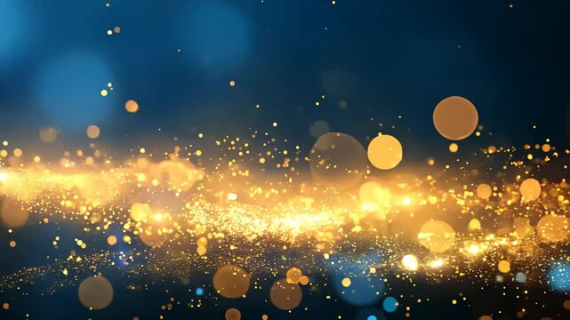blurry gold and black with many small circles. The circles are scattered throughout the image, creating a sense of movement and energy. Scene is one of excitement and celebration