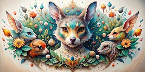 Whimsical animal tattoo concept with fantastical elements and soft colors