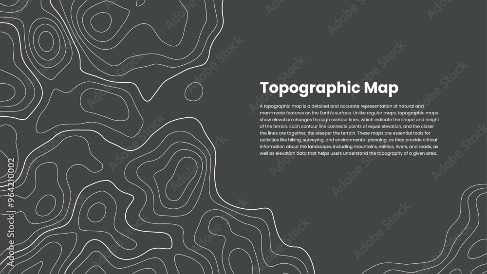 Poster topographic map pattern background with copy space, topography line map. vintage outdoors style. top