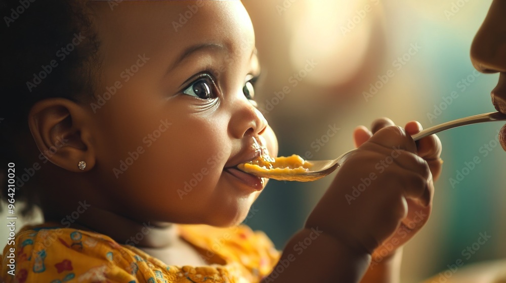 Wall mural mother feeds baby side-on