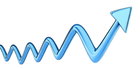 Blue upward arrow graph showing rising trend, cut out