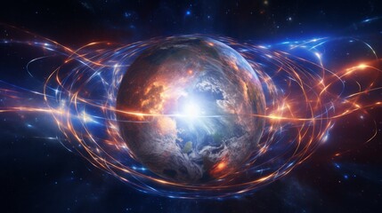 Magnetic lines of force surrounding Earth known as the magnetosphere. Neural network ai generated art