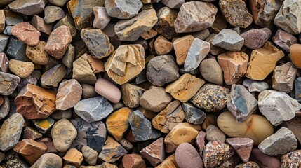 Varied colored stones create rough gravel texture