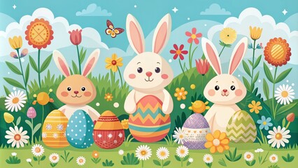 whimsical Easter spring flat design illustrations