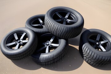 Four Car Tires Isolated on White Background