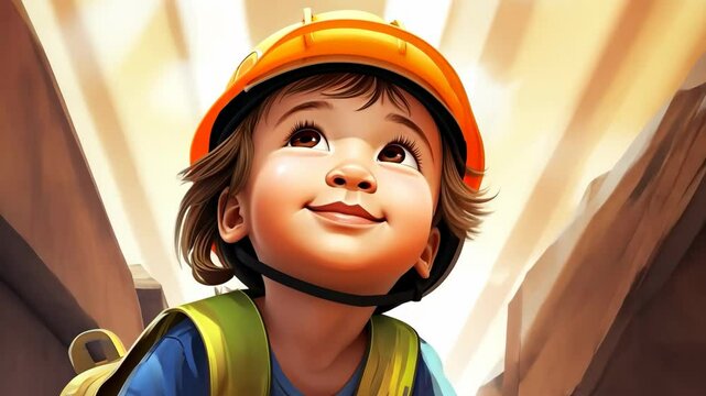 Engaging illustration for childrens book featuring a charming baby boat commander with a beautiful face.