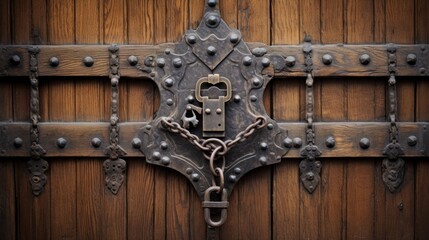 Fototapeta premium Antique door lock from the side. Architectural details from ancient places. Neural network ai generated art