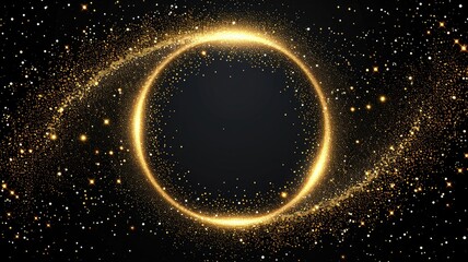 A mesmerizing cosmic scene featuring a glowing circular frame filled with sparkling stars against a dark background.