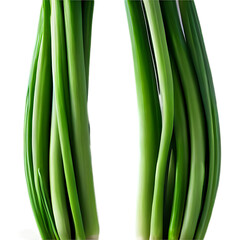 Obraz premium Chopped_green_onions_falling_in_mid-air,_isolated_on_a_white_background,_with_full_depth_of_field.