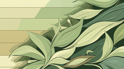 Organically grown tea with graphic image of tea vegetation. Color scheme based on natural green and beige tones, organic tea concept.