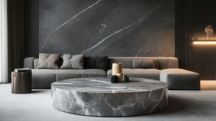 Marble table in living room as background. Presentation area for product display 