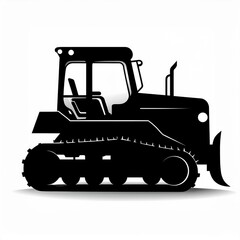 schwarze Silhouette Kontrast Bulldozer Icon, isoliert auf weißen Hintergrund, Freisteller 