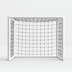A white soccer goal with a black net