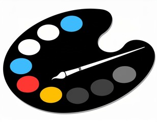 schwarze Silhouette Kontrast Farbpalette mit Pinsel Icon, isoliert auf weißen Hintergrund, Freisteller 