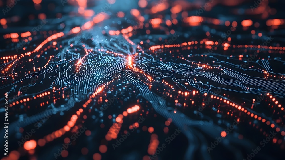 Aufkleber digital circuit boards merging with organic neural pathways,abstract bio-tech evolution concept