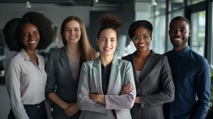 Confident businesswomen standing united in modern office