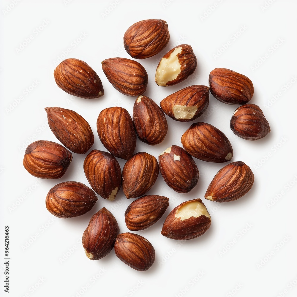 Poster a pile of almonds with some of them missing