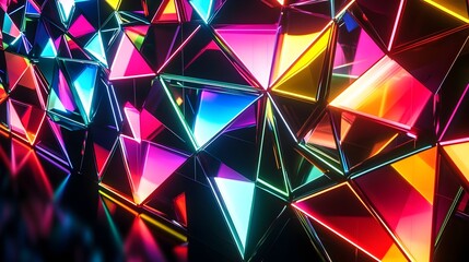 Obraz premium Glowing Geometric Prisms Casting Neon Reflections on a Dark Backdrop