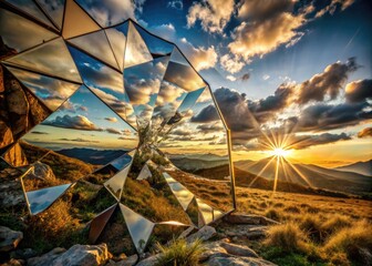 Abstract Mirror Reflects A Surreal, Fractured World, Creating An Enigmatic Visual Spectacle.