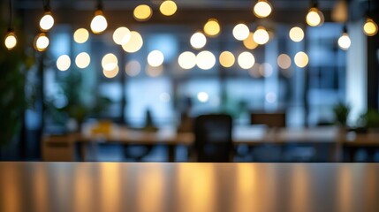 Fototapeta premium Blurred empty open space office. Abstract light bokeh at office interior background