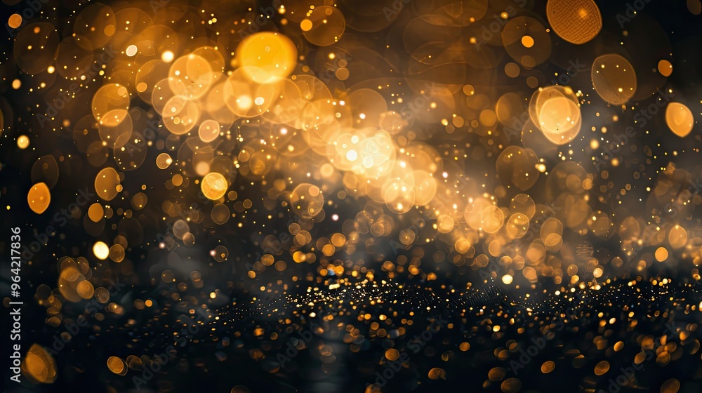 Poster a mesmerizing display of golden bokeh lights creating a dreamy, festive atmosphere.