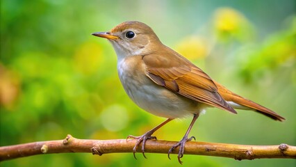 Fototapeta premium A Close-Up Photograph Of A Nightingale Bird Perched On A Branch With A Blurred Background.