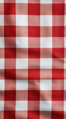 Red and white checkered fabric with a classic gingham pattern, evoking vintage and traditional decor.