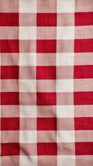Red and white checkered fabric with a classic gingham pattern, evoking tradition and nostalgia.