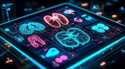 Futuristic Holographic Organ Display - Glowing 3D Medical Interface Concept