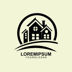 A logo for a real sale store with a house in the background