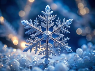 Winter's quiet magic captured in a shimmering close-up of a snowflake suspended in mid-air