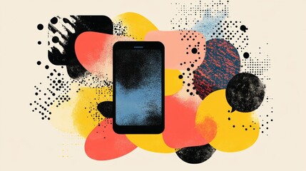 Collage with phone and speech bubble displays text for social media promotions and marketing. Vector illustration with contemporary art style suitable for banners.