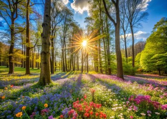 Fototapeta premium woodland carpet wildflowers vibrant colors vibrant sunny