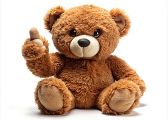 A Cuddly Brown Teddy Bear With A Mischievous Expression Extends Its Middle Finger In Comical Defiance.