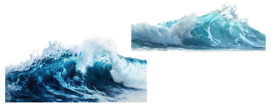 Set of Dynamic Ocean Wave in Motion Isolated on transparent Background, PNG file, graphic resources,