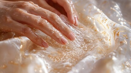 Hands Delicately Washing Luxurious Silk Garment with Utmost Care and Attention