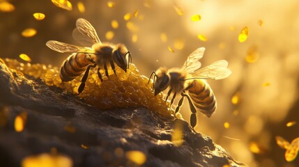 Fototapeta premium Bees collect honey. 