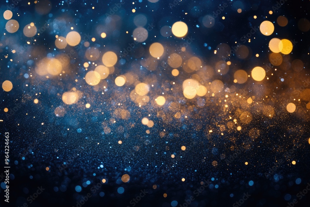 Aufkleber abstract blue background with golden bokeh and glittering particles