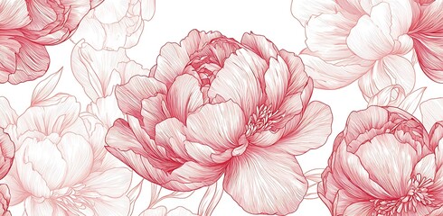 Delicate Floral Elegance: Hand-Drawn Peonies in Soft Reds and Whites