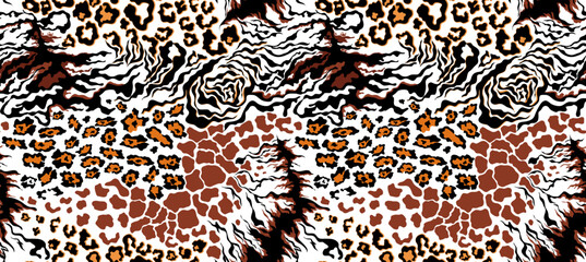 Seamless patchwork pattern. Hand draw animals pattern in vector. Tribal animals collage pattern.