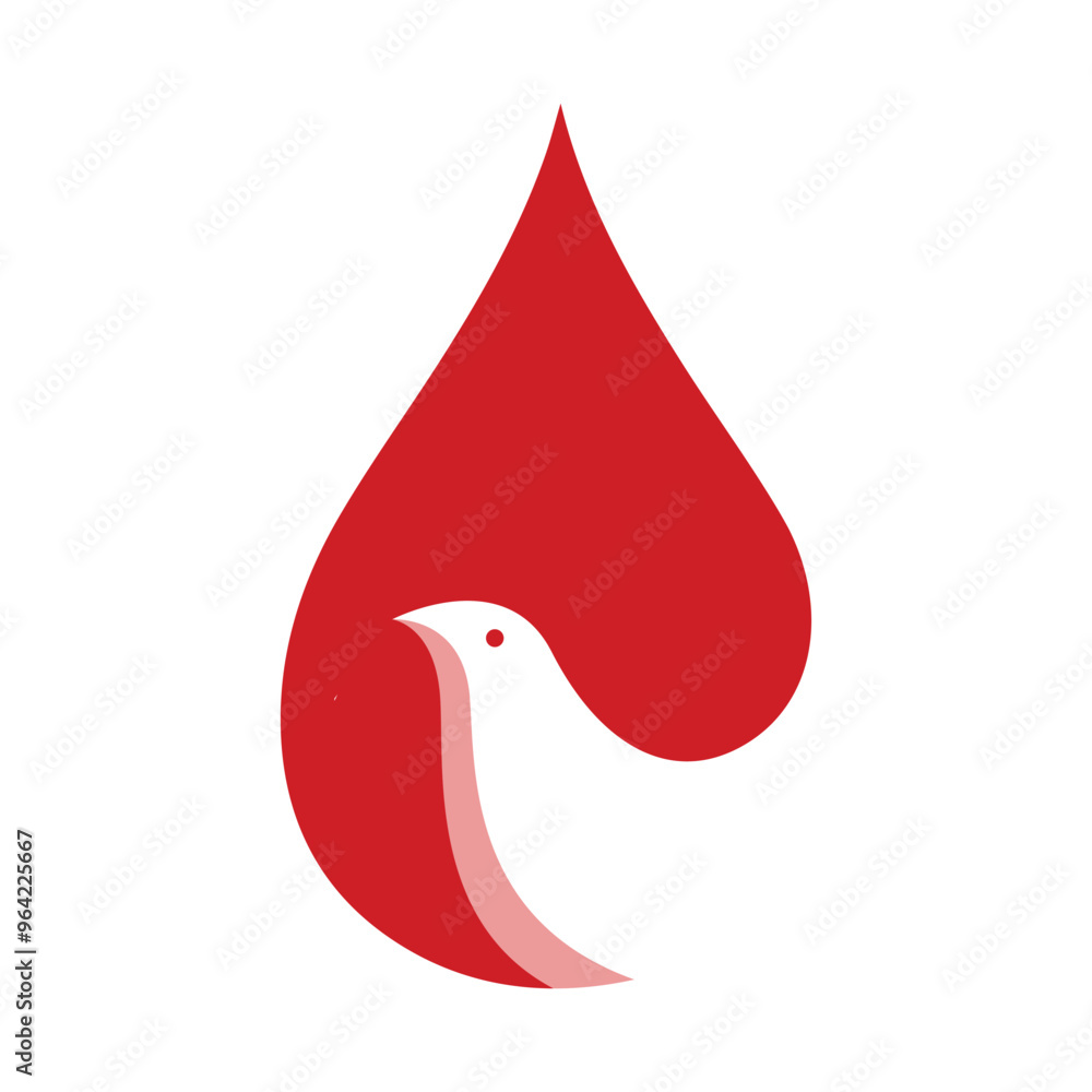 Poster this is a simple flat logo that depicts a blood drop with a dove or pigeon shape on it in red color