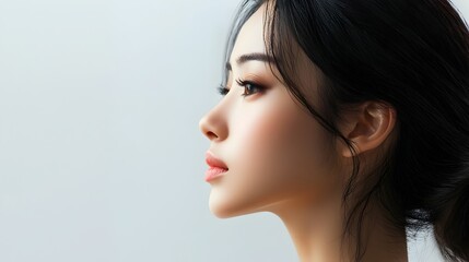 Fototapeta premium Elegant Asian Woman's Minimalist Portrait with Traditional Hairstyle